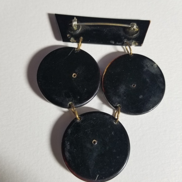 Relisted-Vintage Art Deco brooch early plastic pin yellow black clear rhinestone - Picture 3 of 16